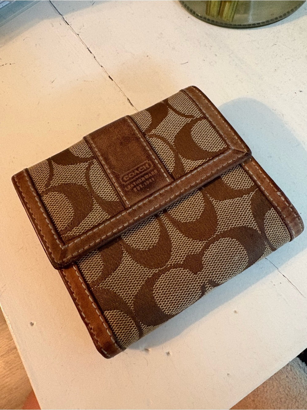 Coach Brown Signature Canvas Trifold Wallet